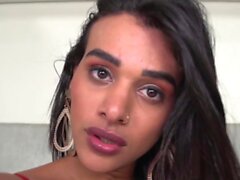 Transsexual beauty banged by big dick
