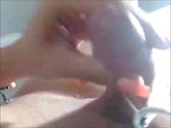Young tranny jerks off to orgasm - close up.