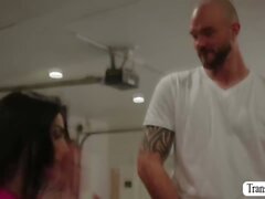 Poor shemale gets her tight ass barebacked by horny gym buddy
