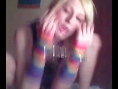 Platinum blonde emo tgirl does a bit of softcore posing