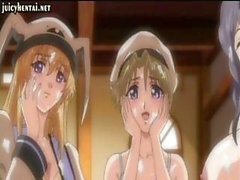 Anime babes with big boobs love this shemale and lick on his cock