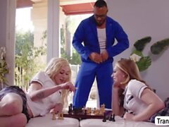 Gorgeous Tgirls college babes Jenna and Izzy fucks while playing chess
